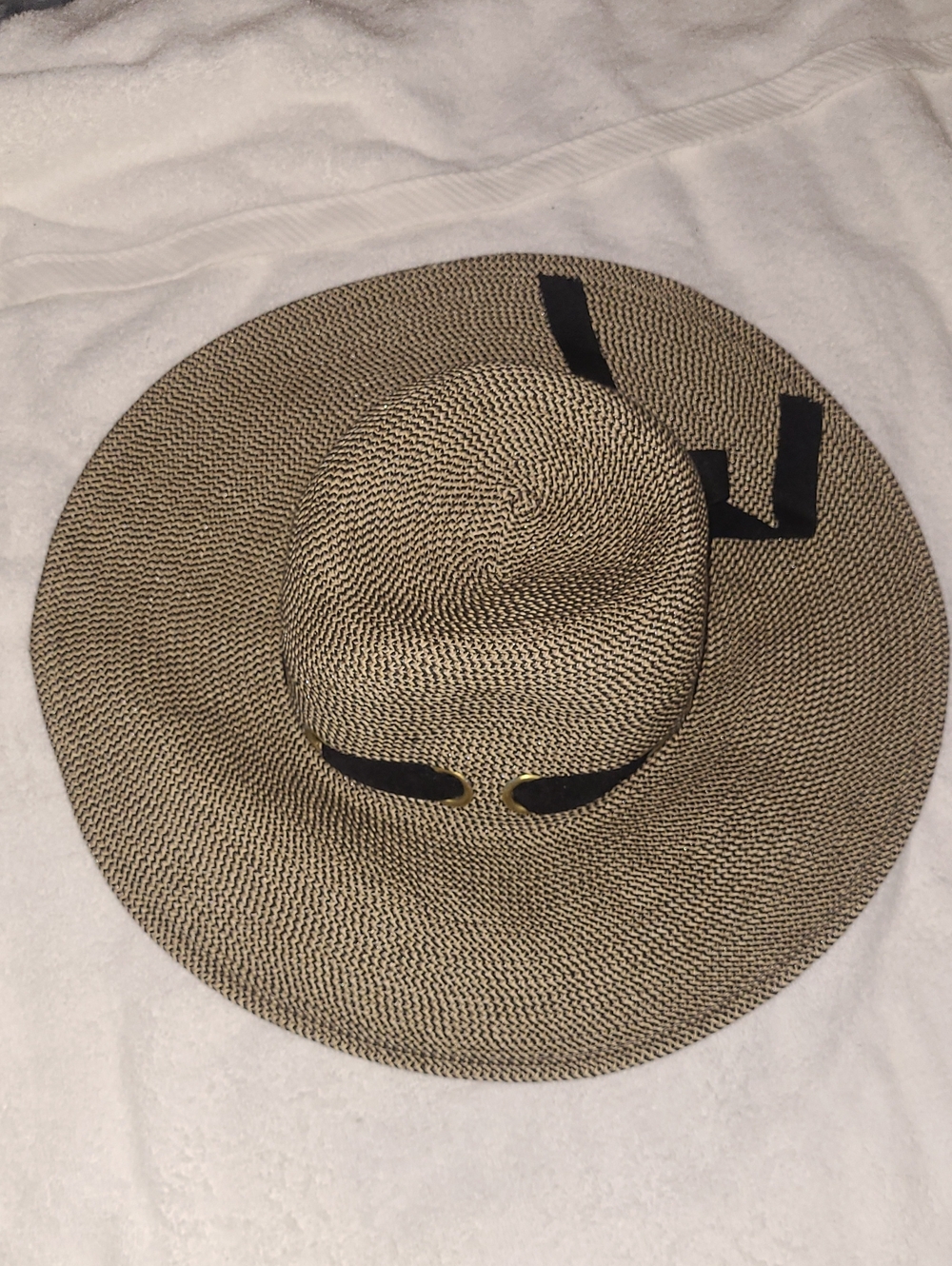 Wide-Brim Straw Sun Hat with Black Ribbon Accent